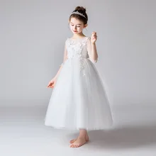Длинное платье для девочек; платье принцессы; Новинка г.; осеннее детское свадебное платье