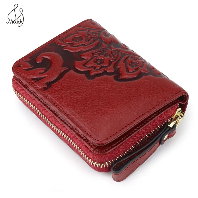 

Embossing Flower Women Genuine Leather Wallet Clutch Card Holder Coin Purse Bags Short Wallet Pattern Buckle Wallet High Quality