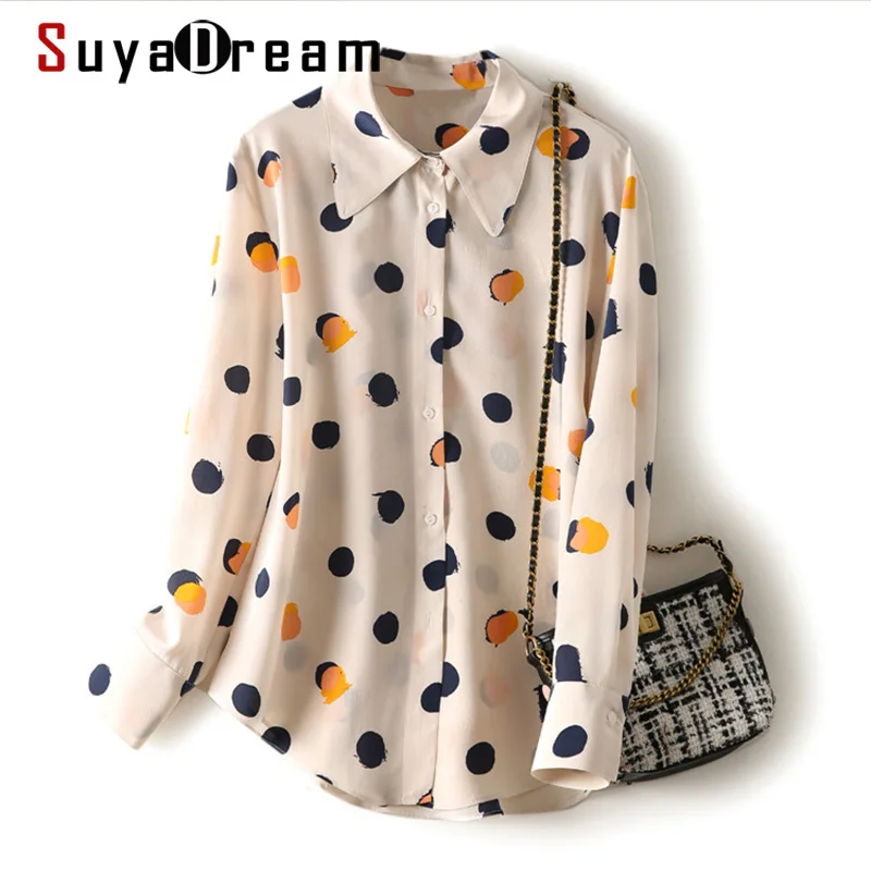 PROD 1005003256810014 SuyaDream Women Silk Shirts 100%Silk Crepe Dots
Printed Turn Down Collar Button Blouse Shirt 2021 Autumn Office Chic
Shirt