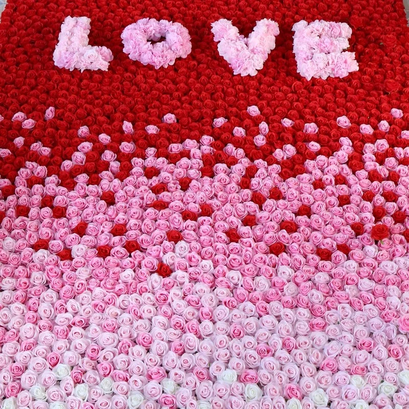 

Advanced custom gradient change flower wall panel 3D backdrop wedding party hotel event decor peony rose artificial flower wall
