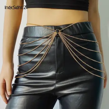 

IngeSight.Z Sexy Multi Layer Gold Color Metal Harness Waist Belly Chain for Women Punk Tassle Belt Body Jewelry Beach Party Gift