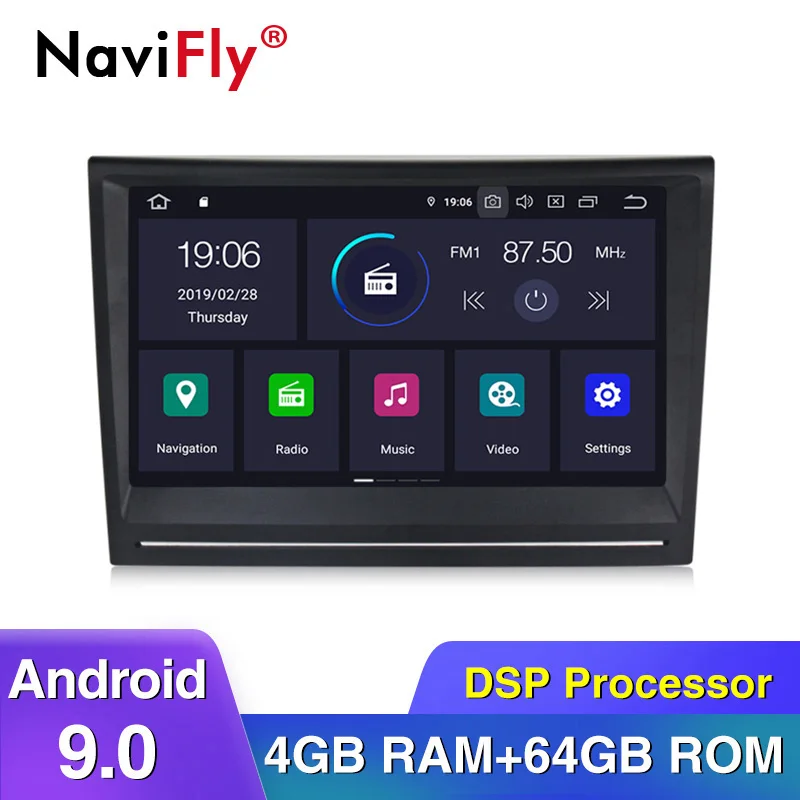 NaviFly 8 дюймов 2 Din ips+ DSP Android 9,0 Автомагнитола gps для Porsche/911/997/Cayman/Boxster 2 ГБ ram Полный сенсорный экран 1024*600 HD