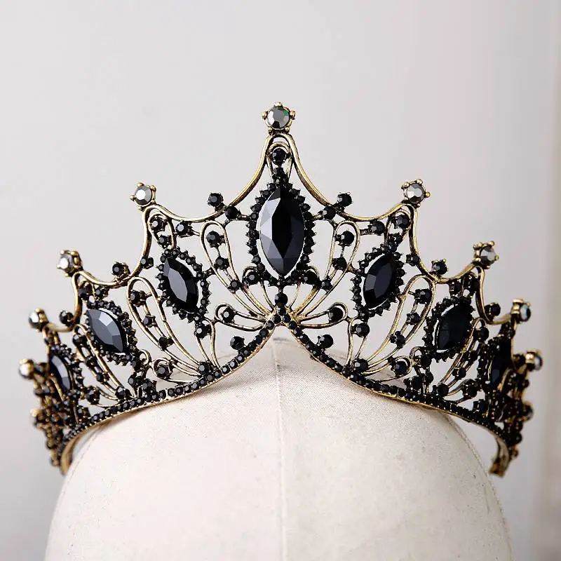 new bride crown headdress retro black earrings Baroque atmospheric birthday hair decoration wedding hair accessories