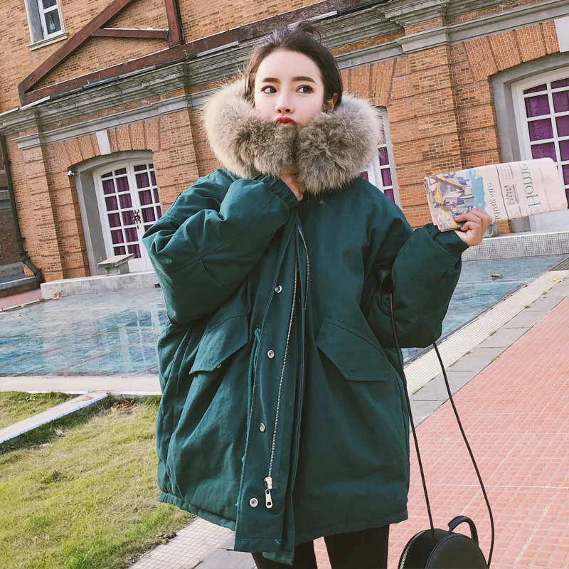 

Photo Shoot Winter 2019 New Style Cotton-padded Clothes Women's Mid-length Korean-style Loose-Fit Waist Hugging Cotton Coat Stud