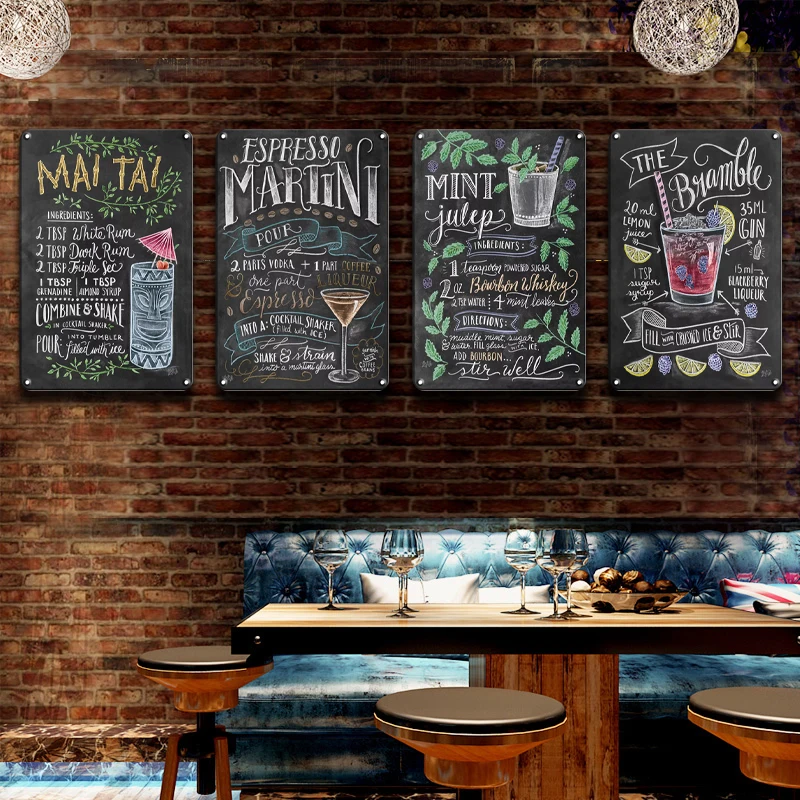 INEED Vintage Metal Tin Sign Decorations Gin & Tonic Cocktail Plate Decorative Poster Plaque Retro Bar Kitchen Home Wall Decor