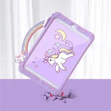 Coque en silicone avec support et sangle pour iPad Mini 5 11 Air 1 2 3 4, couverture de dessin animé pour enfants, 7e 8e 10.2 6e 9.7 2018 2017