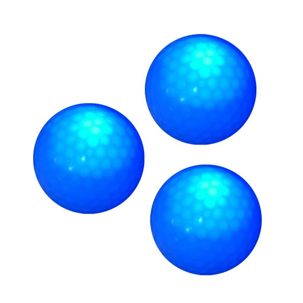 Set of 3 Night Blue LED Light Up Golf Balls Standard Balls 42.6mm - Durable and Elastic Double Layer Golf Balls