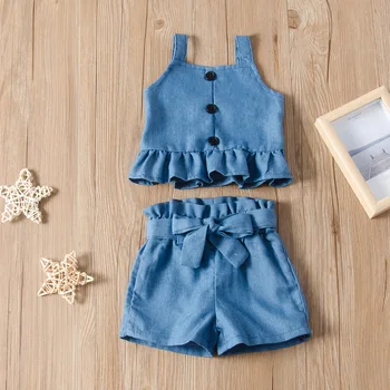 

2020 Summer Girl's Sets Solid Color Vest and Shorts