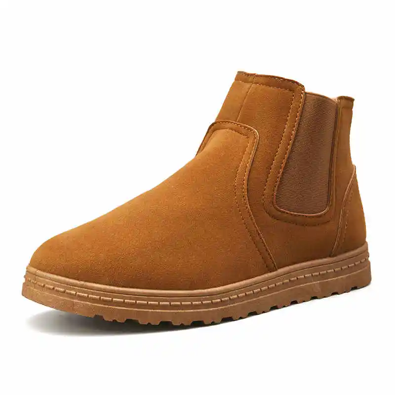 WWKK Мужские ботинки зимние уличные, из натуральной кожи; обувь на толстом меху с подкладкой Non-slip Водонепроницаемый обувь без застежки для снежной погоды мужские зимние сапоги - Цвет: Brown