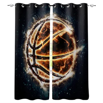 

Burning Basketball Yellow Flare Art Bedroom Kitchen Window Curtains Curtains For Living Room Decorative Items