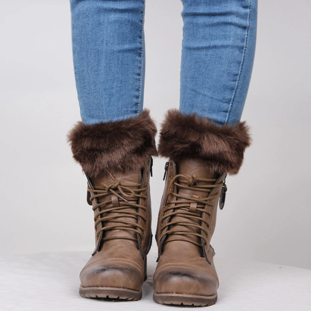 1 Pair Women’s Fuzzy Fluffy Knit Boots Cuff Sleeves Fur Trim Toppers Autumn Winter Leg Warmer elastic band  firmly wrapping leg