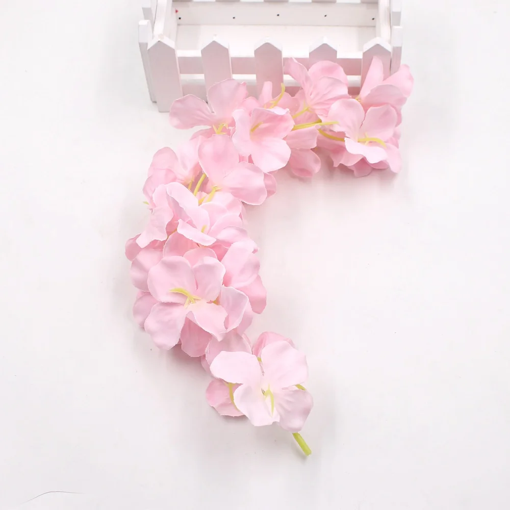 1pcs Flower String Artificial Wisteria Vine Garland Plants Foliage Outdoor Home Trailing Flower Fake Flower Hanging Wall Decor - Цвет: Light Pink