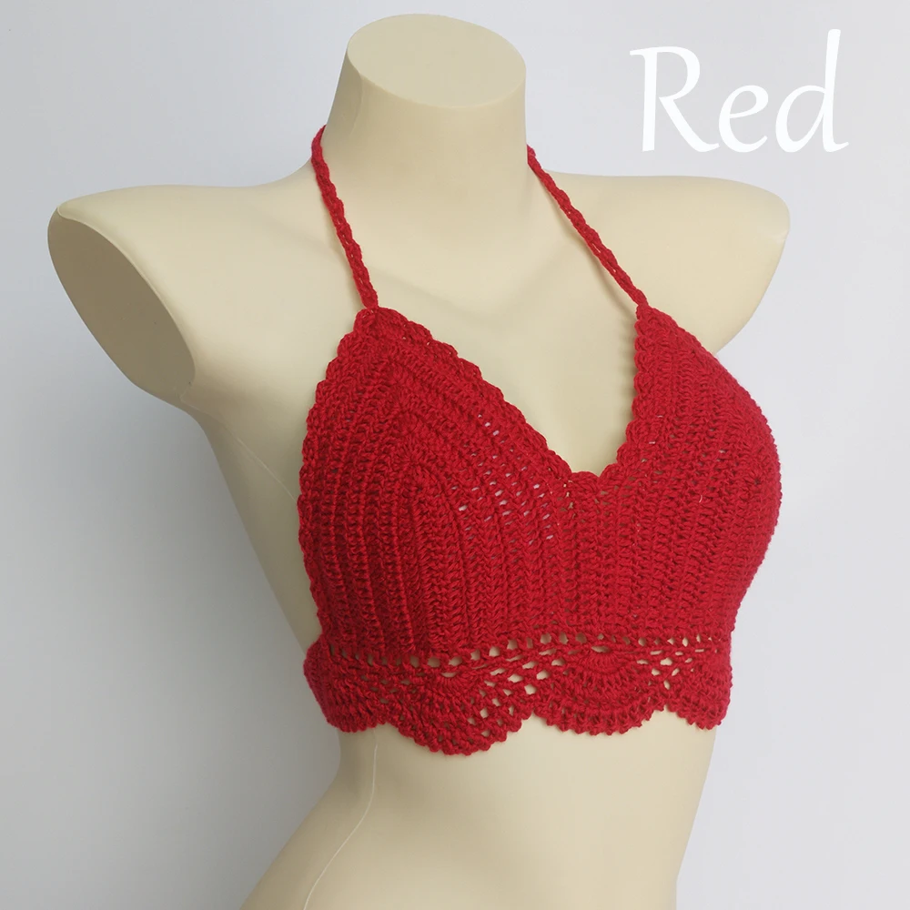 red top Сексуальный женский вязаный Топ бикини с подкладкой, белый бюстгальтер, Летний Пляжный вязаный купальник для девочек, бикини размера плюс, бюстгальтер - Цвет: red top