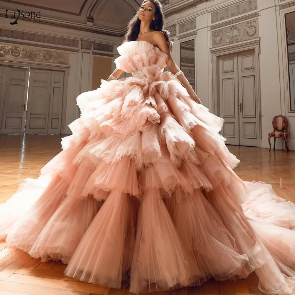 Gorgeous Peach Pink Puffy Tulle Prom ...