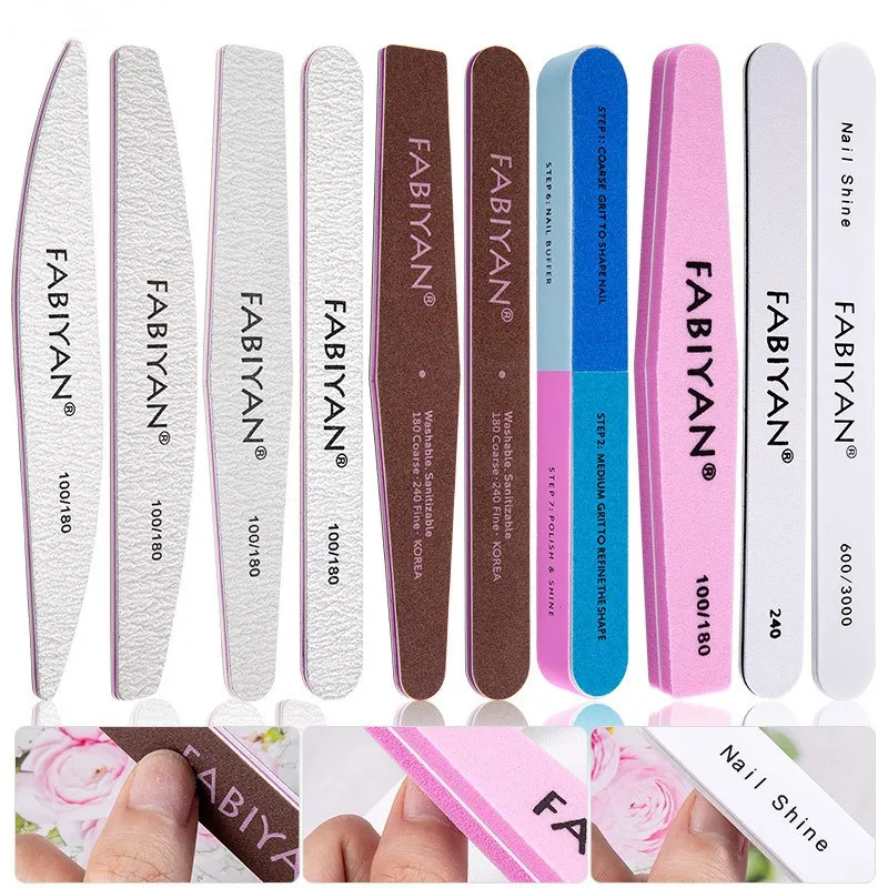 

5pcs/set UV Gel Polish Manicure Tool Sandpaper Nail File Lime 100/180 Double Side Sanding Buffer Block Set Grey Nail Files FY07
