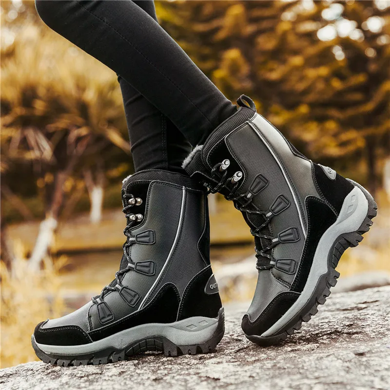 Модные женские ботинки из искусственной кожи; зимние ботинки; женские удобные водонепроницаемые ботинки до середины икры на шнуровке высокого качества