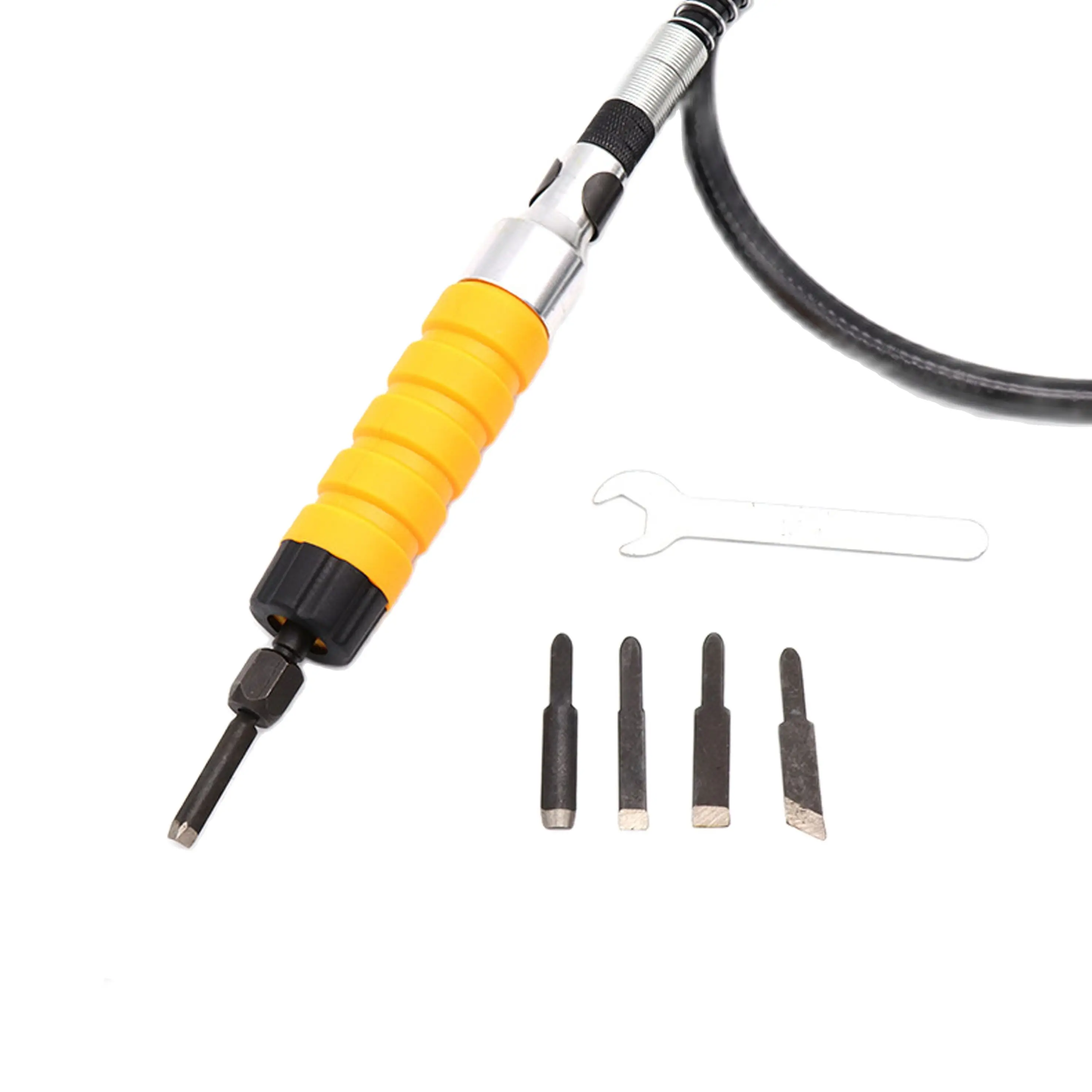 Kit di Strumenti per Intaglio Legno con Scalpello Elettrico, 5 Puntes per Incisione, Albero Flessibile, Chiave Aperta, Accessori per Lavorazione del Legno