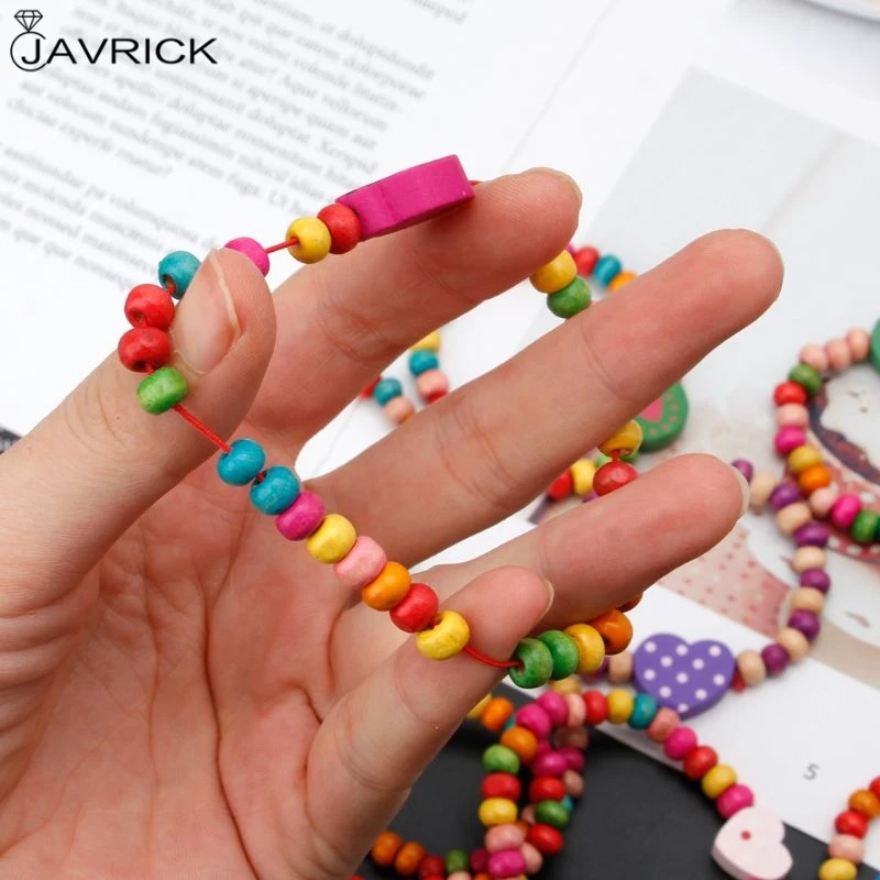 Colourful Wooden Bracelets 12Pcs/Set for Little Girls
