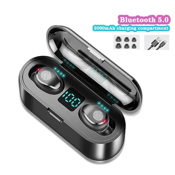 

New F9 Wireless Earphone Bluetooth 5.0 HD Call HIFI Mini Ear Buds LED Display 2000mAh Charging Box With Microphone Headsets