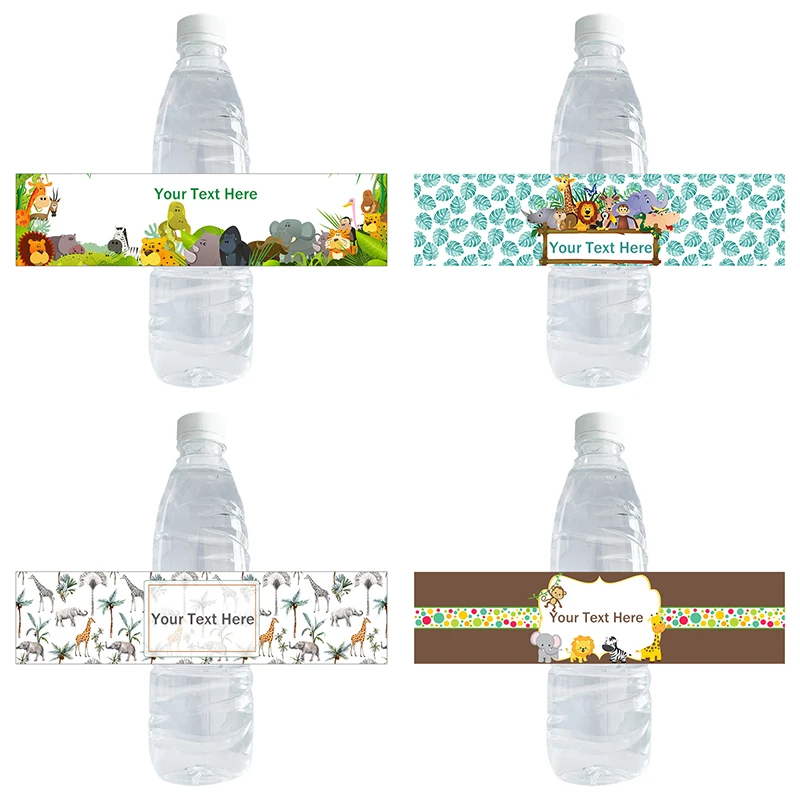 30pcs Jungle Safari Theme Water Bottle Stickers Party Custom Name Cute Animals Label Wrappers | Дом и сад