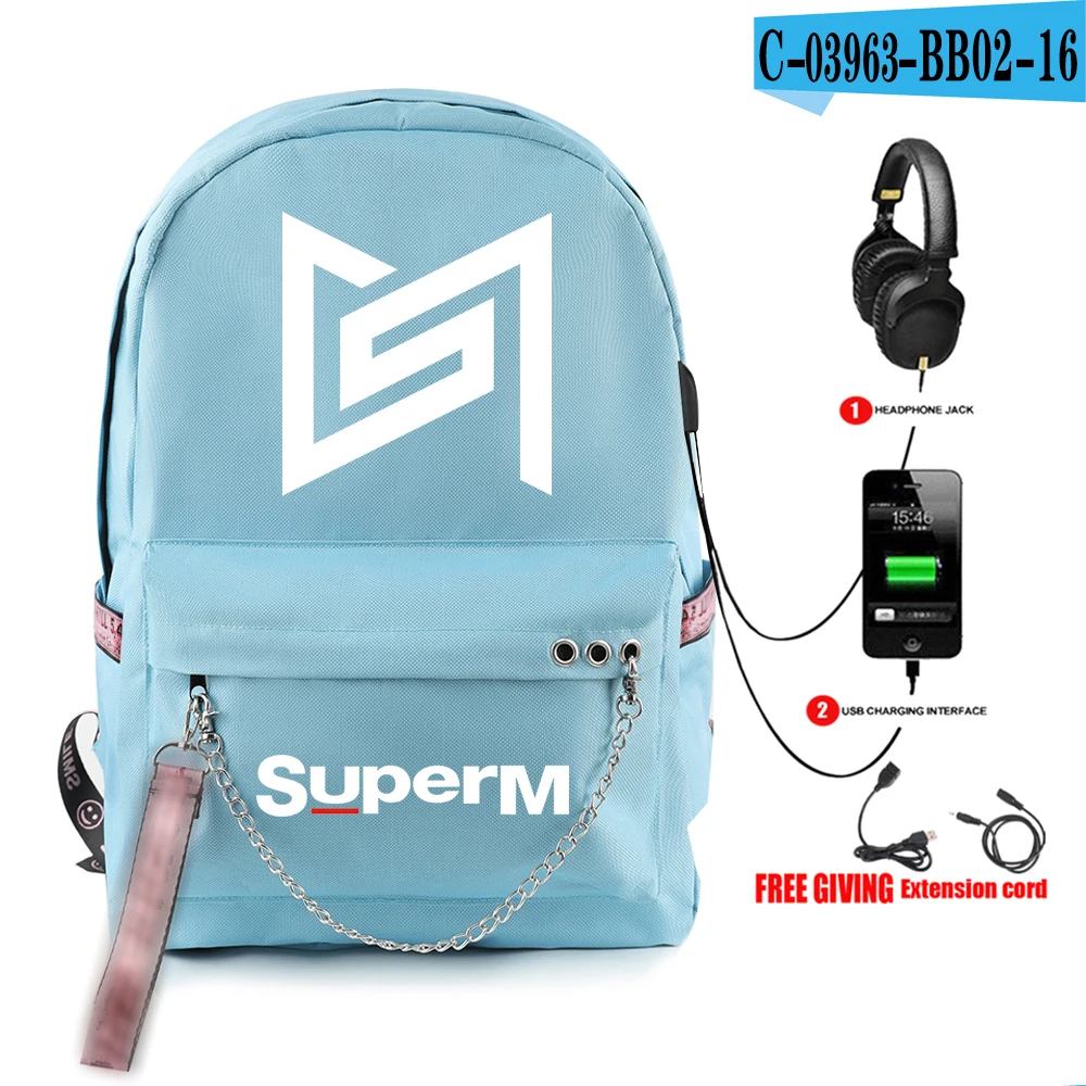 SuperM рюкзак KPOP крутой логотип команды стильный с подвесным орнаментом с USB молнией модный рюкзак для путешествий - Цвет: BB02