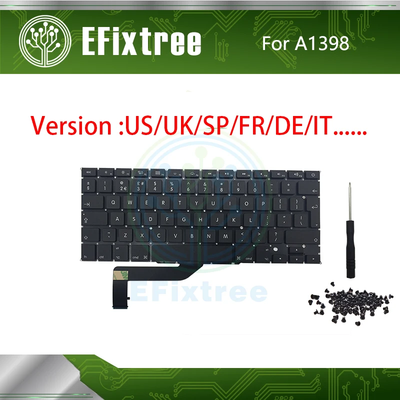 

Laptop A1398 Keyboard UK French Spanish US German Russian Macbook Pro Retina 15" Layout 2012-2015 Year EMC 2881 2909 2910