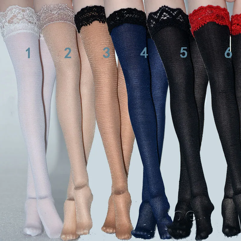 

In Stock 1/6 Scale Female Figure Accessory Ultra-thin Stockings Over the Knee Socks with Lace Model for 12'' Body