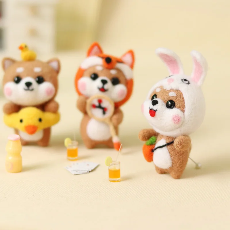 Needle Felting Kit Wool Felting Kit Needle Felting Painting Kit Non-Finished Kit Cute Bear Fox Rabbit Shiba Inu Animal wool needle felt KIT Fashion Handmade DIY Doll Toy Material Package