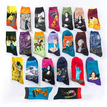

Hot Dropshipping Autumn winter Retro Women New Art Van Gogh Mural World Famous Oil Painting Series Female Socks Funny Socks