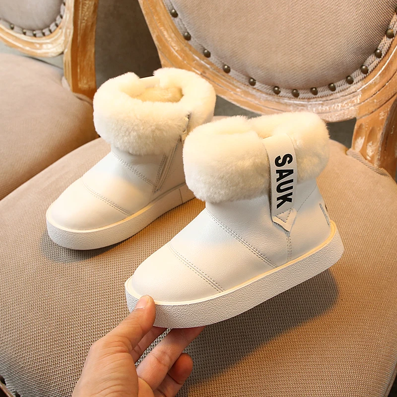 Новая зимняя детская обувь белые зимние ботинки на плоской подошве с кроликом для девочек, Нескользящие хлопковые ботинки водонепроницаемые, для детей от 1 до 9 лет