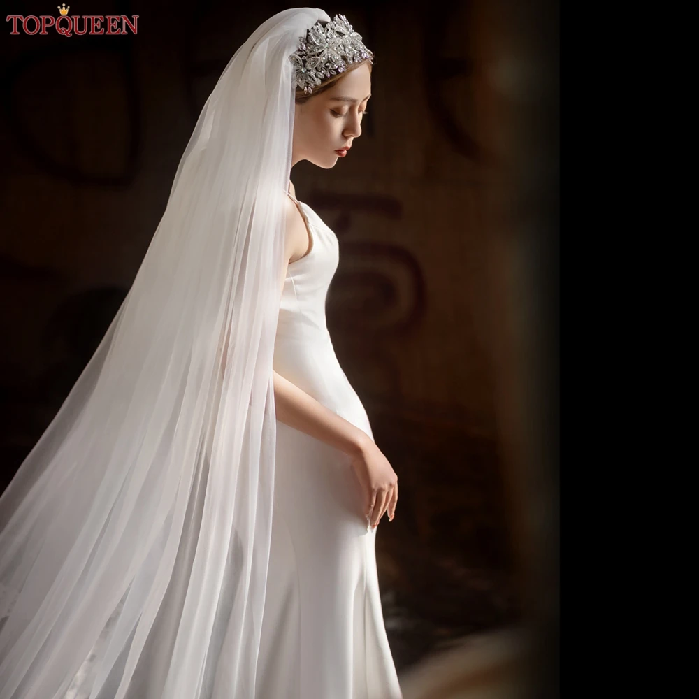 TOPQUEEN V30 Soft Single Tier Bridal Veil with Cut Edge Real Photos Long 3M  Cathedral Wedding Veil Sheer Italian Tulle Veil