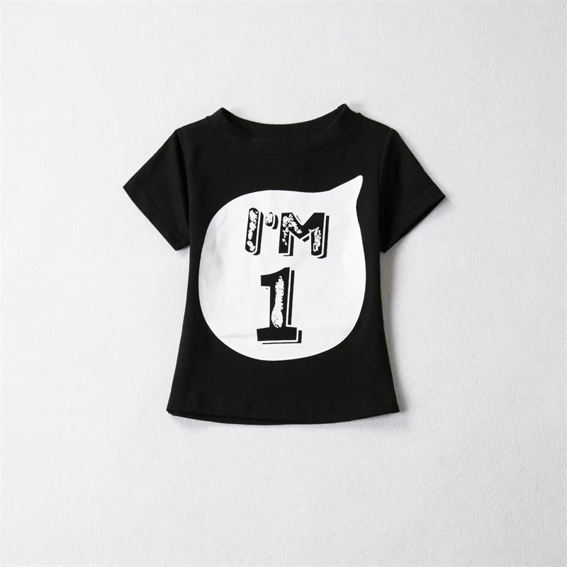 Футболка для мальчиков на день рождения, Рождество, 1, 2, 3, 4, 5 лет, хлопковая футболка, детская одежда, детские футболки, костюм для детей, топы - Цвет: Black 1