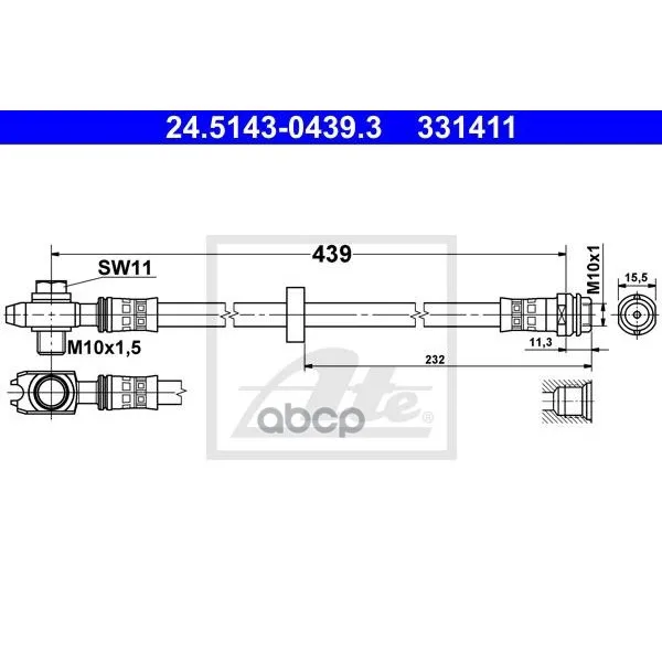 Шланг Тормозной Передний 435mm Ate 24514304393 Ate арт. 24514304393