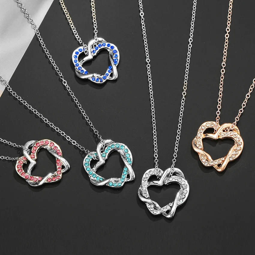 Cross-hearted necklace diamond-encrusted twin-hearted female clavicle chain | Украшения и аксессуары