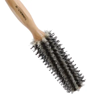 

1pc Bristles Wood anti-static Curly Comb Professional Hairstyle Cylinder Hair Shop Hairdressing Tool Inside Buckle Curl Comb