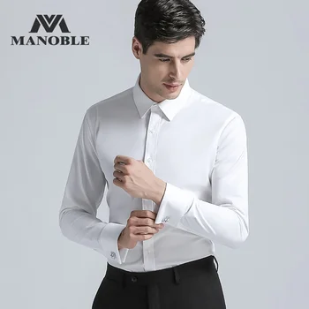 

High Quality Men's Dress Shirt 2019 Brands New Fashion Regular Fit Shirts Business Long Sleeve with Cufflink Solid Color