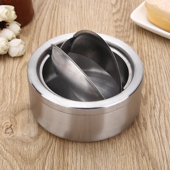 

1pc Durable Stainless Steel Cigarette Lidded Ashtray Silver Windproof Ashtray with Lid 12 x 5cm