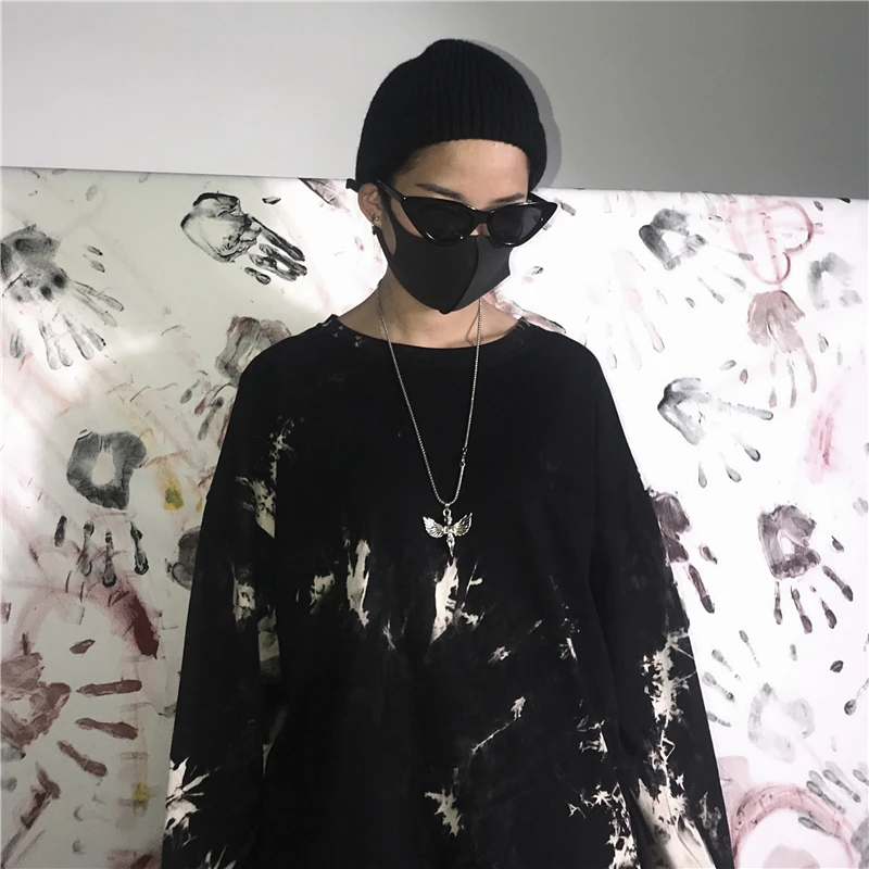 Floral Gradient Print Autumn hip hop Men T shirt Long Sleeve rock Clothes black oversized women streetwear 2019 new Harajuku top