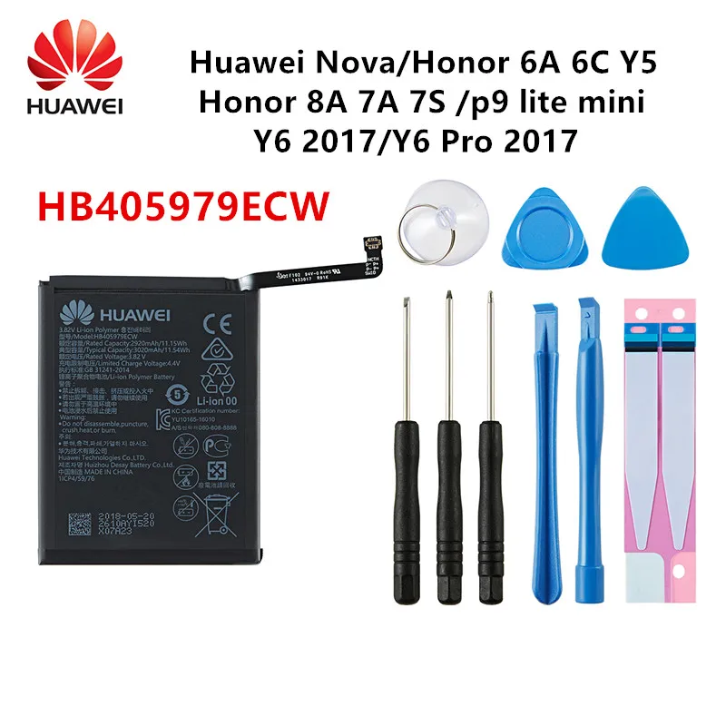 

Hua Wei 100% Orginal HB405979ECW 3020mAh Battery For Huawei Nova Enjoy 6S Honor 6A 6C Y5 2017 p9 lite mini +Tools