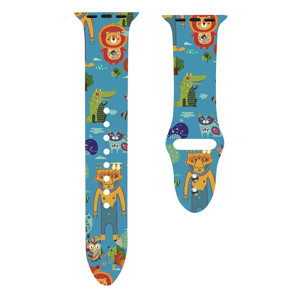 Indian style Christmas Sport band for Apple Watch series 5 4 3 2Graffiti painting Silicone strap for iWatch colorful adapter flamingo leopard - Band Color: Indian style
