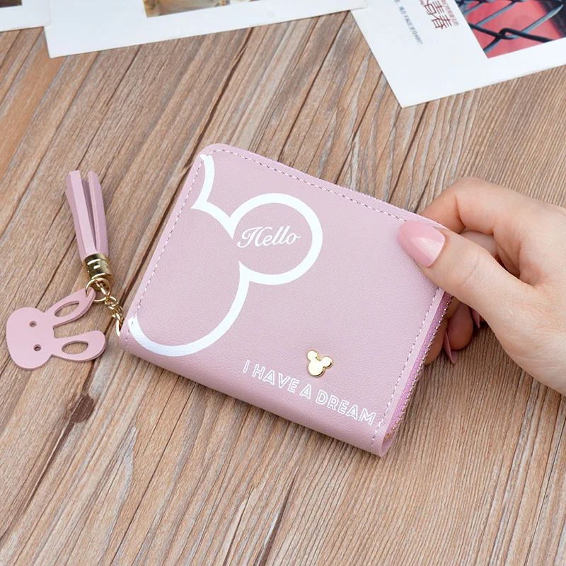 Disney Mickey mouse Small wallet lady short zipper tassel key coin purse student small mini wallet Minnie card holder Clutch - Цвет: 6