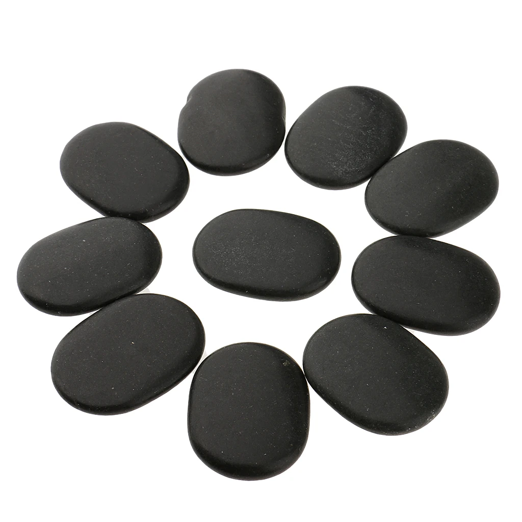 Pack of 10 Hot Spa Rocks Heat Basalt Therapy Massage Lava Natural Stones Pain Relief Size 4*3cm