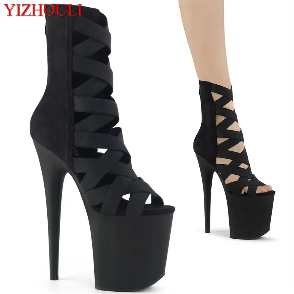 

8 inches, summer ankle boots, cross elastic for parties and night clubs pole dancing shoes, 20 cm heels, dancing shoes