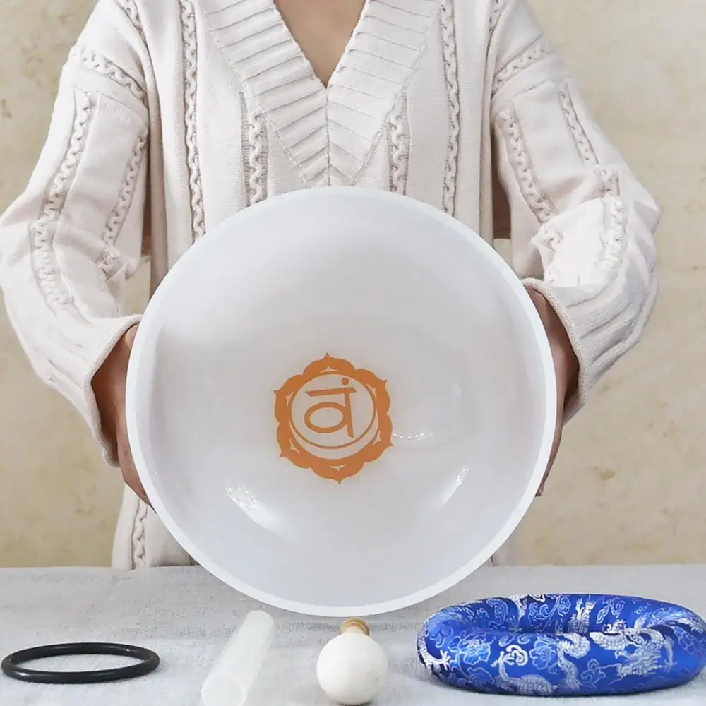 

10 Inch Chakra Design Pattern Quartz Crystal Singing Bowl for Meditation, Sound healing+ free 4 pcs accessories