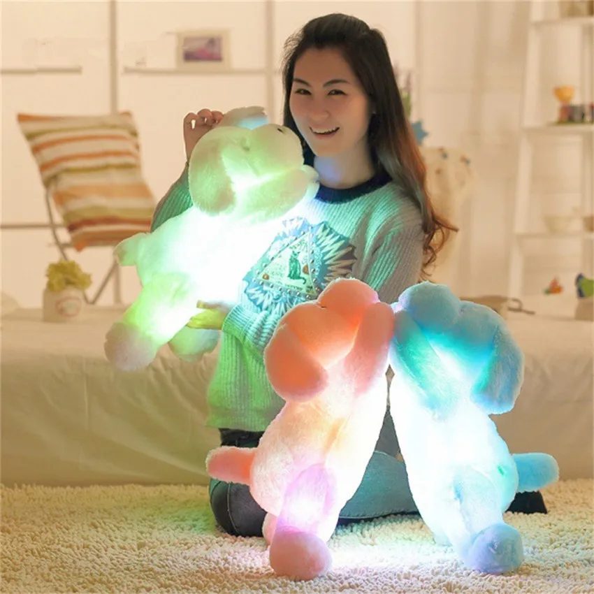 Promoción 50CM colorido luminoso de la de perro de peluche luz LED almohada de felpa almohada juguetes de los niños Animal relleno de la muñeca de regalo de cumpleaños para niño YlW8qBXM