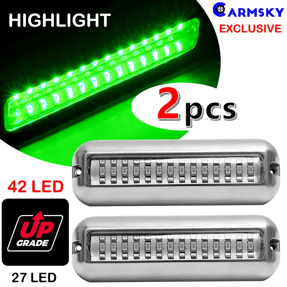 2 шт. зеленый IP68 Подводный 42LED высокий светильник водонепроницаемый для яхты Трейл транца светильник