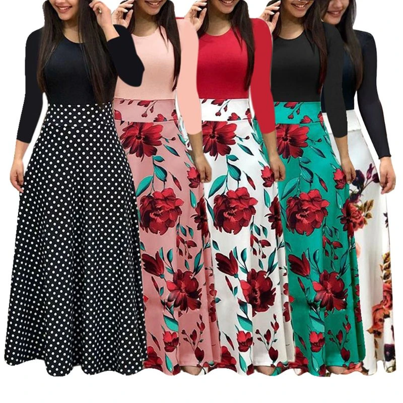 Plus Size Long Maxi Dress Elegant Print 