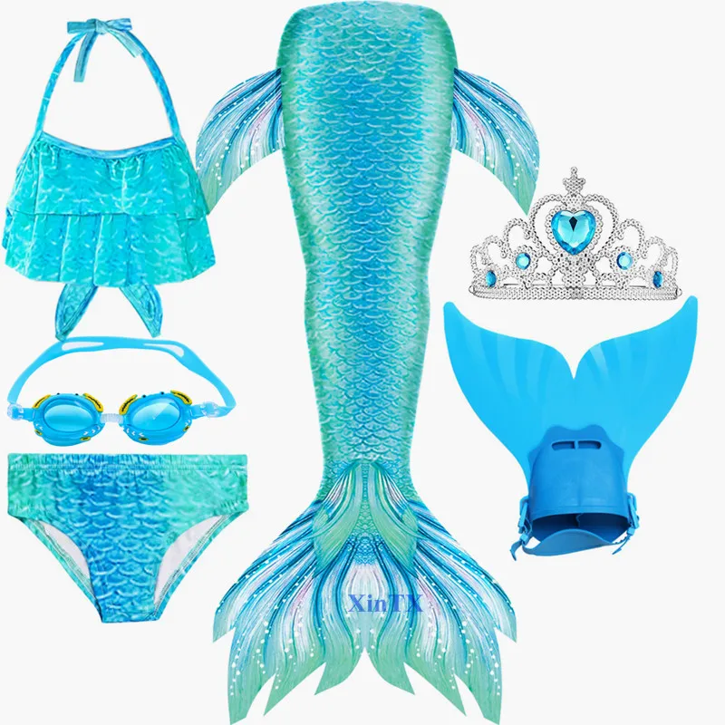 6pcs swimsuit only Детский купальный костюм с хвостом русалки или без монофина; детский купальный костюм Ариэль; костюм для костюмированной вечеринки; купальный костюм-бикини; костюм - Цвет: 6pcs swimsuit only
