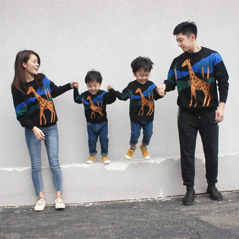

High Quality Sweater 2019 New Small Deer Pattern Cotton Round Neck Sweater Parent-child Loaded a Family of Three