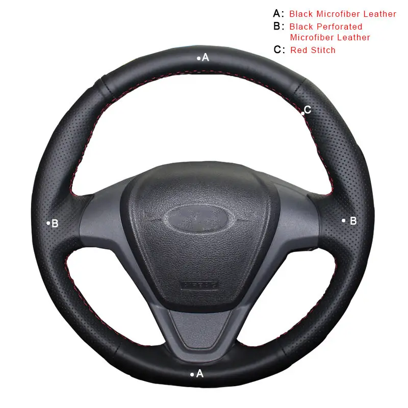 Авто оплетка на руле Крышка для Ford Fiesta 2008-2013 Ecosport 2013- ручная сшитая оплетка автомобиля-Стайлинг - Название цвета: Microfiber Leather